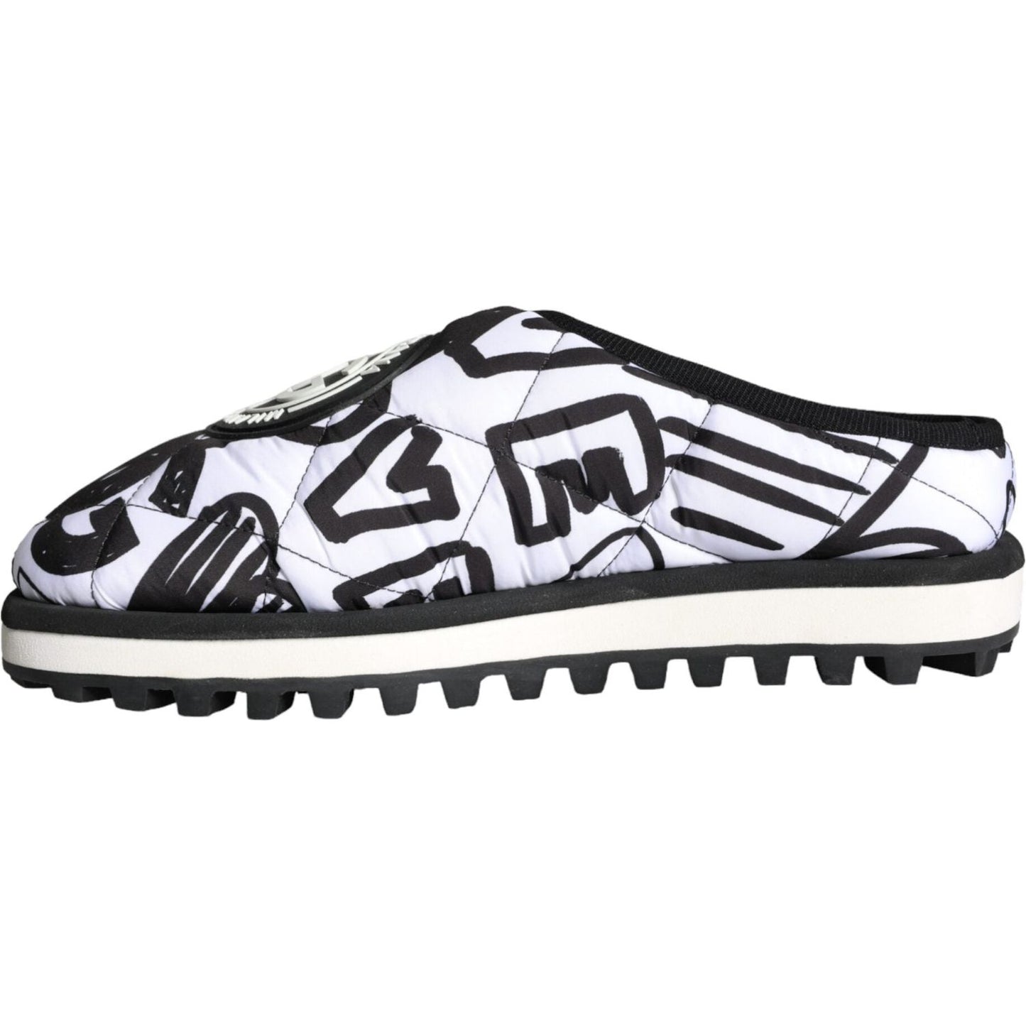 Dolce & Gabbana Black White Quilted Logo Sandals Slides Shoes Dolce & Gabbana White Smoke