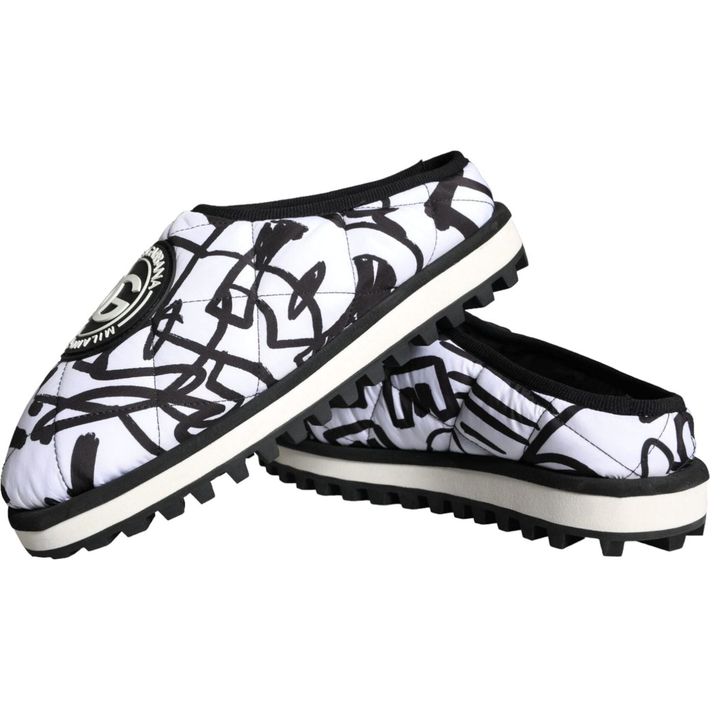 Dolce & Gabbana Black White Quilted Logo Sandals Slides Shoes Dolce & Gabbana Dark Slate Gray