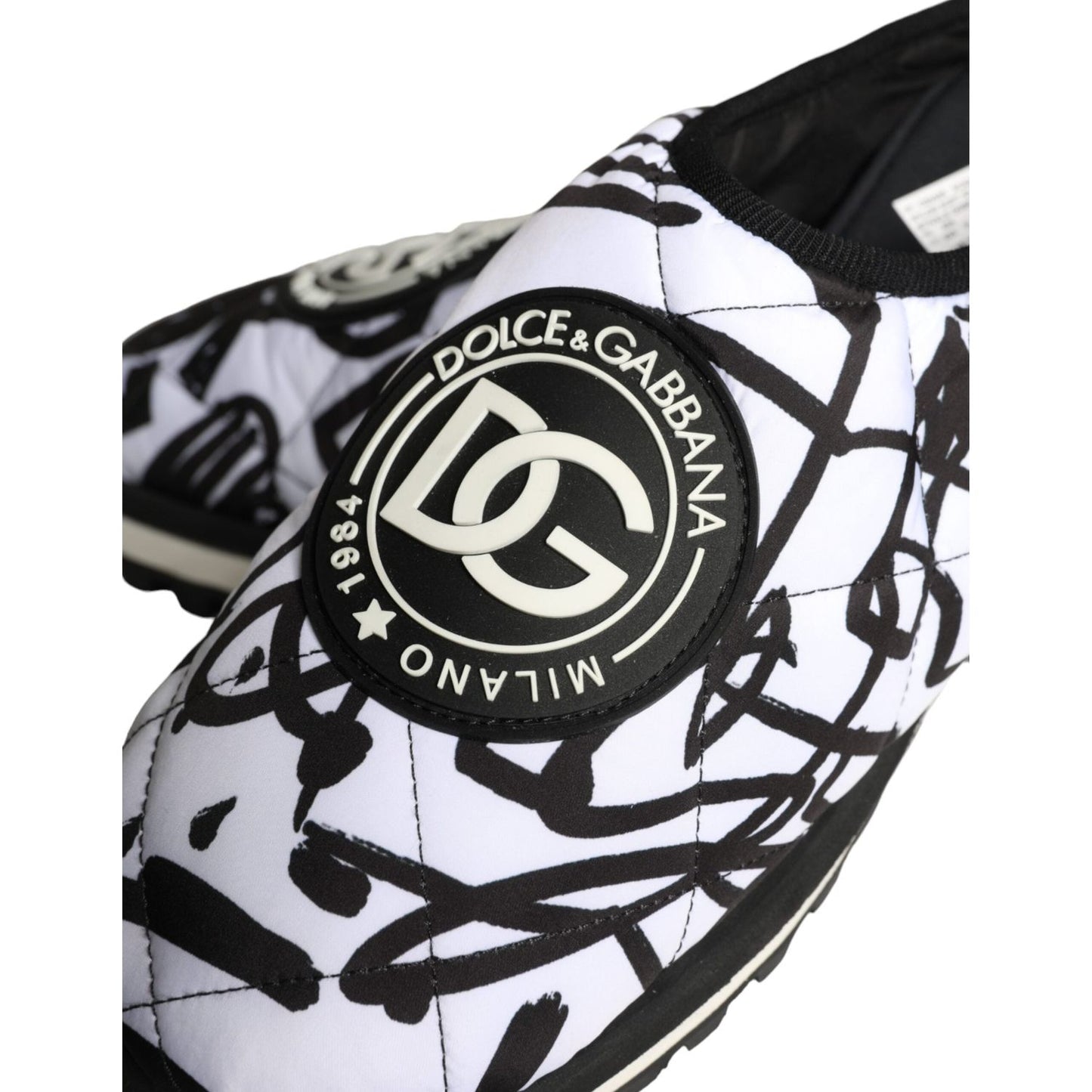 Dolce & Gabbana Black White Quilted Logo Sandals Slides Shoes Dolce & Gabbana Dark Slate Gray