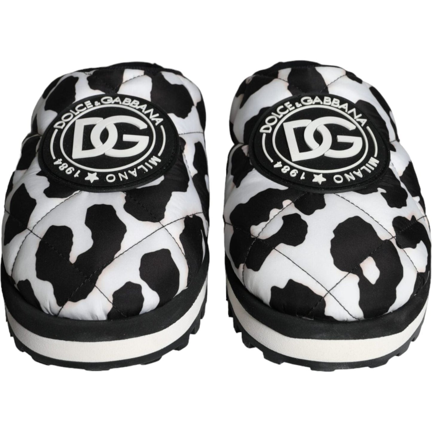 Dolce & Gabbana Black White Quilted Logo Sandals Slides Shoes Dolce & Gabbana Dark Slate Gray
