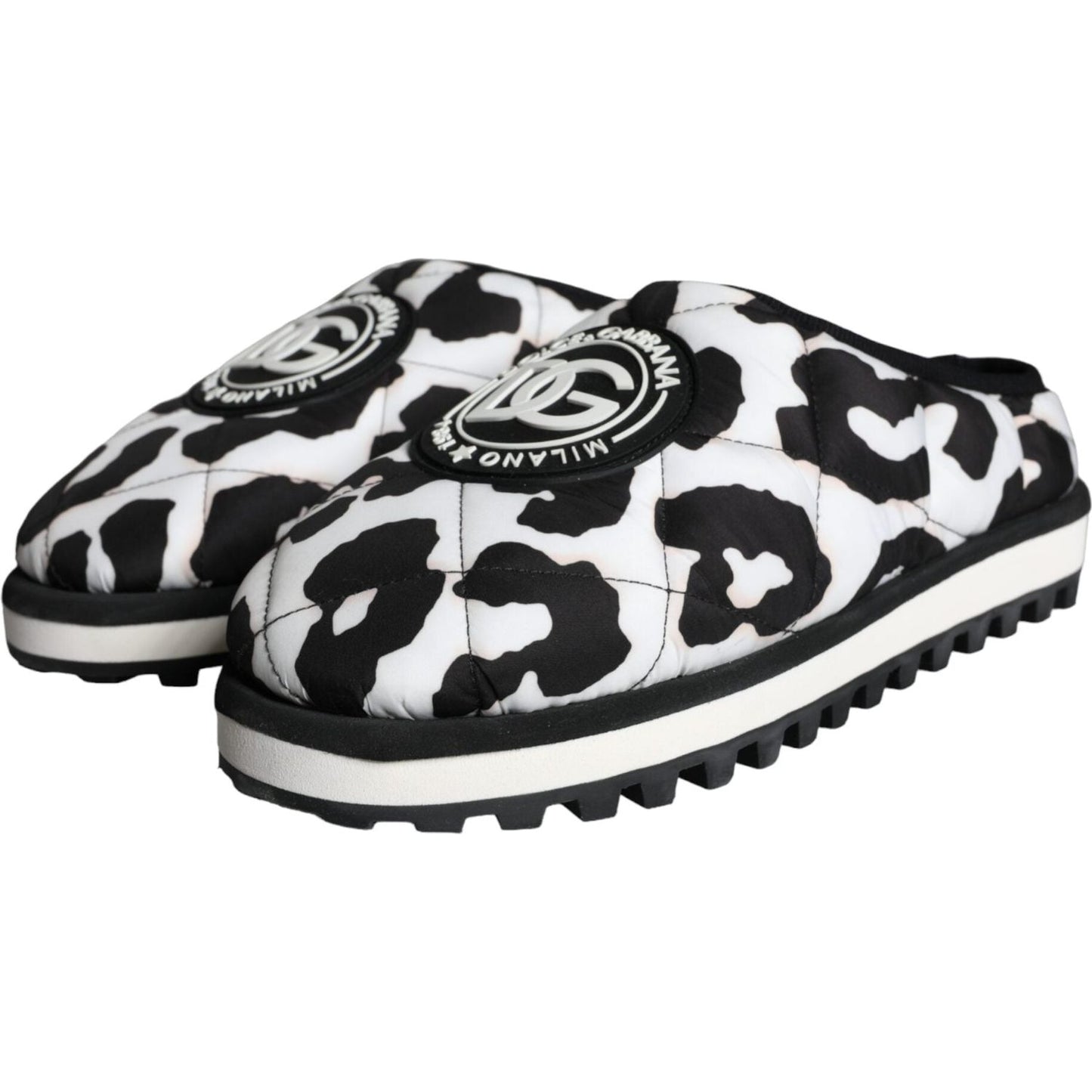 Dolce & Gabbana Black White Quilted Logo Sandals Slides Shoes Dolce & Gabbana Dark Slate Gray