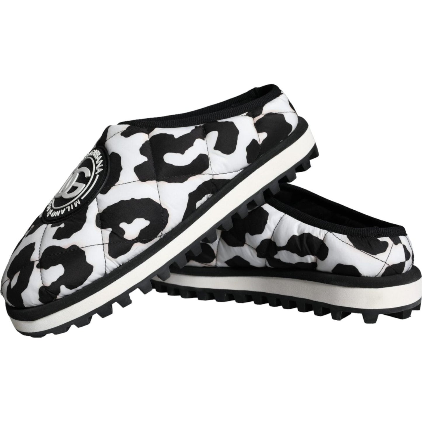 Dolce & Gabbana Black White Quilted Logo Sandals Slides Shoes Dolce & Gabbana Dark Slate Gray