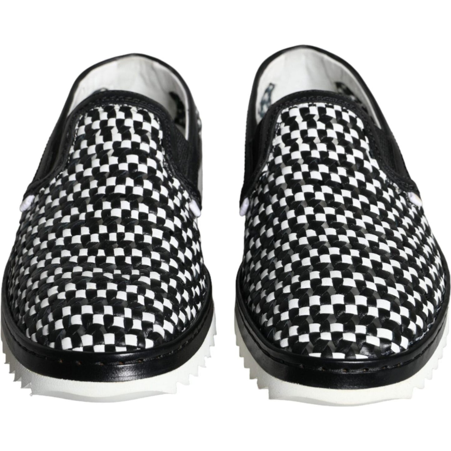 Dolce & Gabbana Black White Weaved Slip On Men Loafers Shoes Dolce & Gabbana Light Gray
