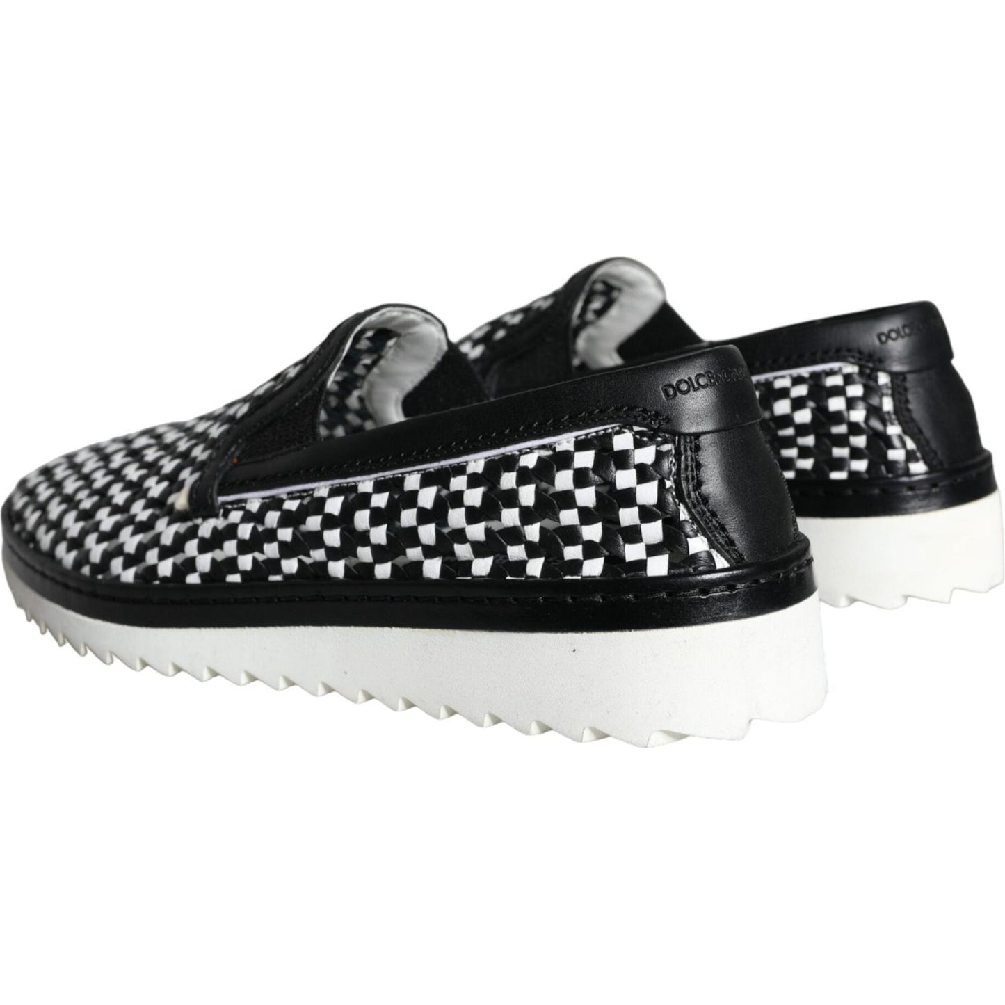 Dolce & Gabbana Black White Weaved Slip On Men Loafers Shoes Dolce & Gabbana Dark Slate Gray