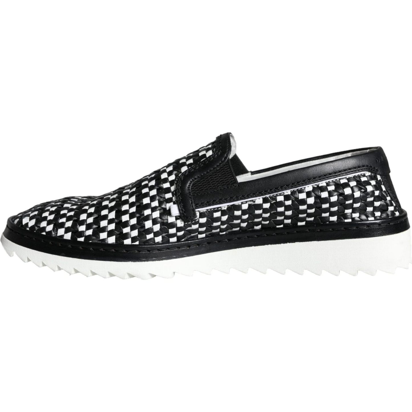 Dolce & Gabbana Black White Weaved Slip On Men Loafers Shoes Dolce & Gabbana Dark Slate Gray