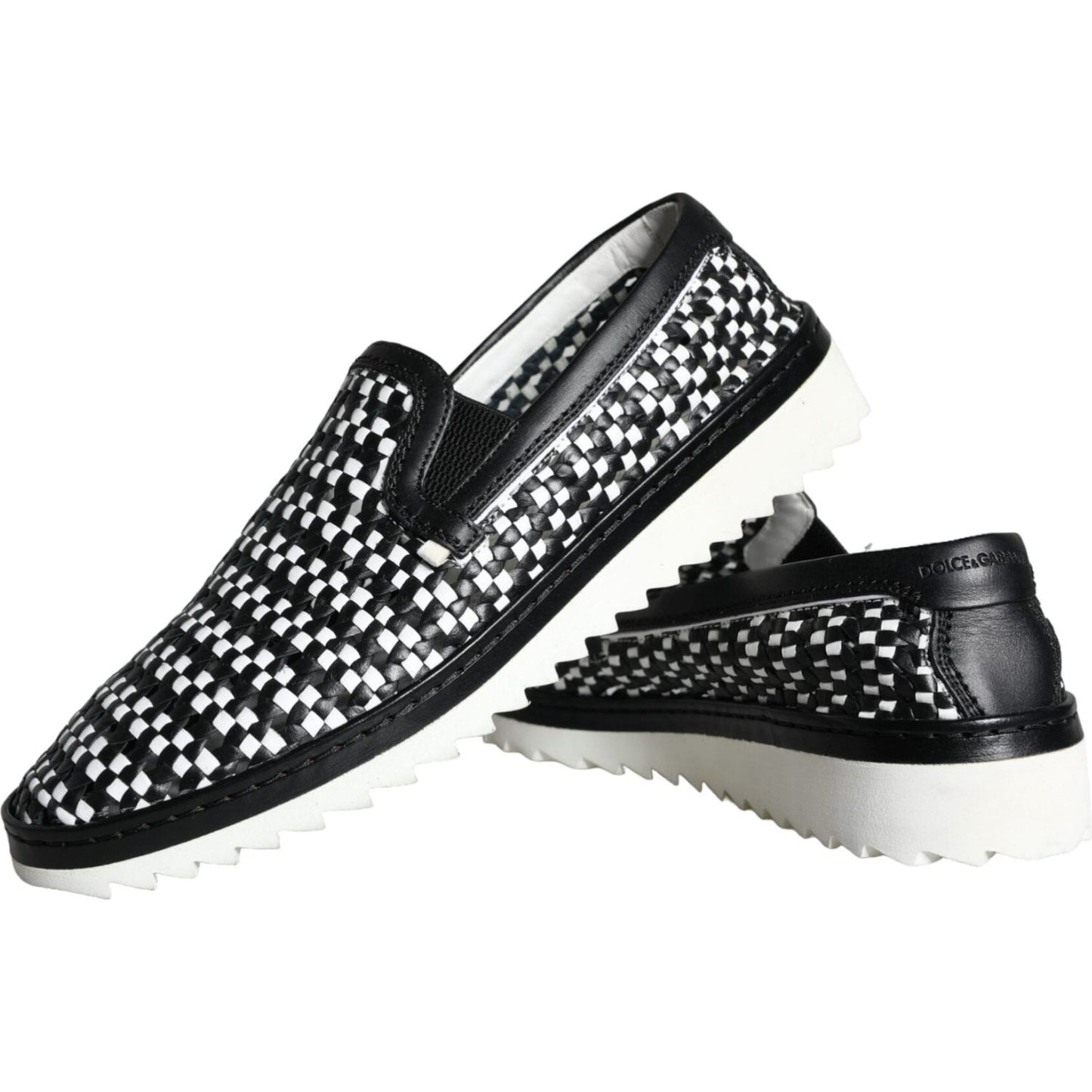 Dolce & Gabbana Black White Weaved Slip On Men Loafers Shoes Dolce & Gabbana Lavender