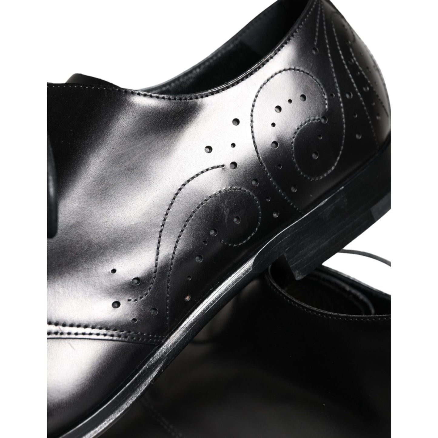 Dolce & Gabbana Black Calfskin Leather Derby Men Dress Shoes Dolce & Gabbana Light Gray