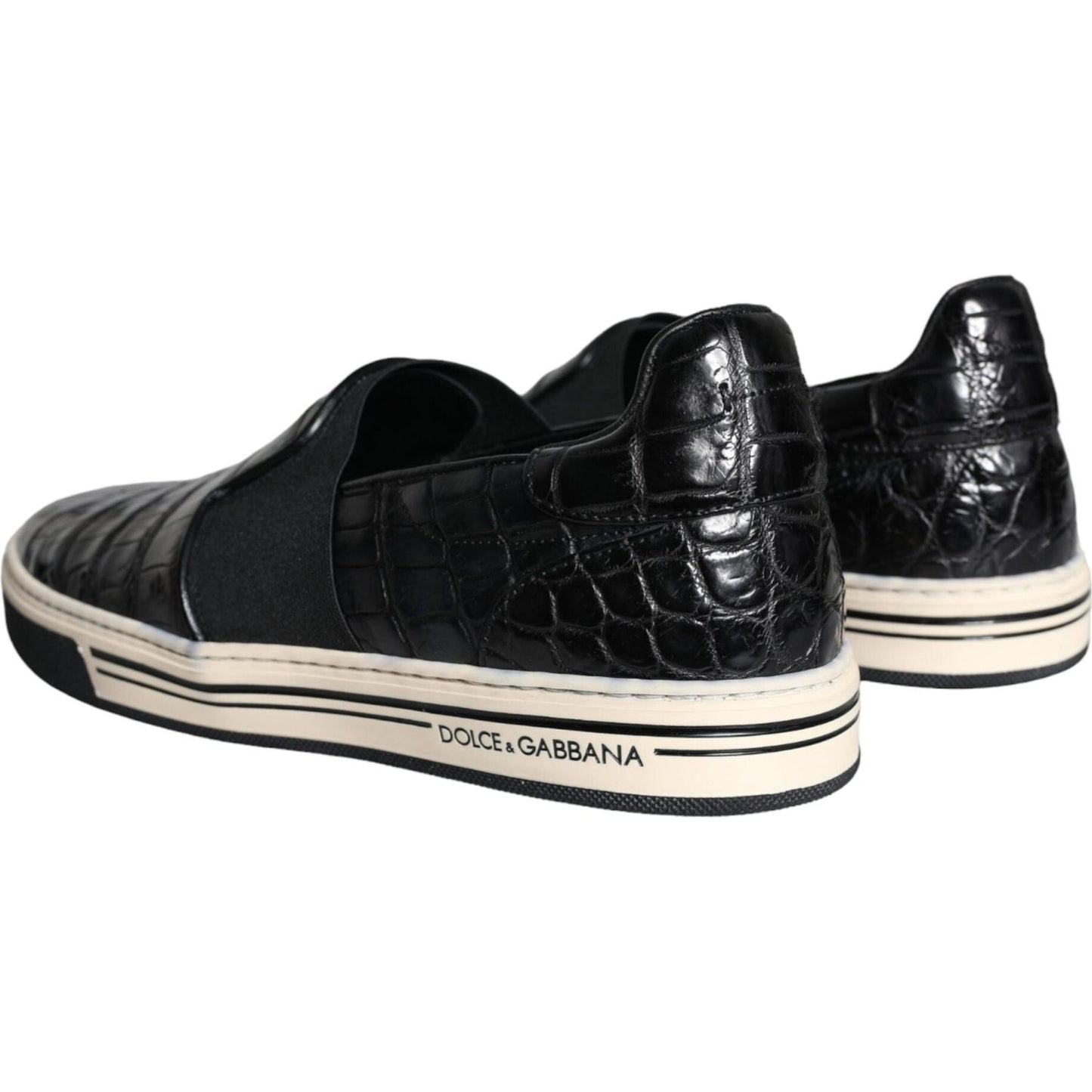 Dolce & Gabbana Black Leather Loafers Slippers Casual Shoes Dolce & Gabbana Light Gray