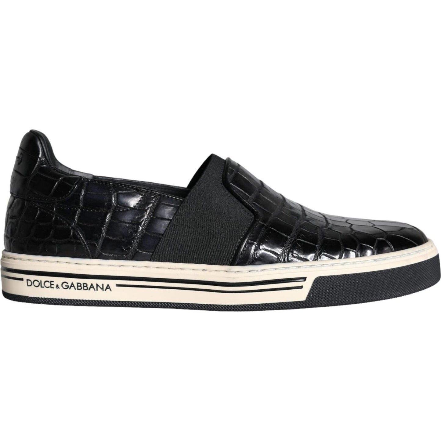 Dolce & Gabbana Black Leather Loafers Slippers Casual Shoes Dolce & Gabbana Antique White
