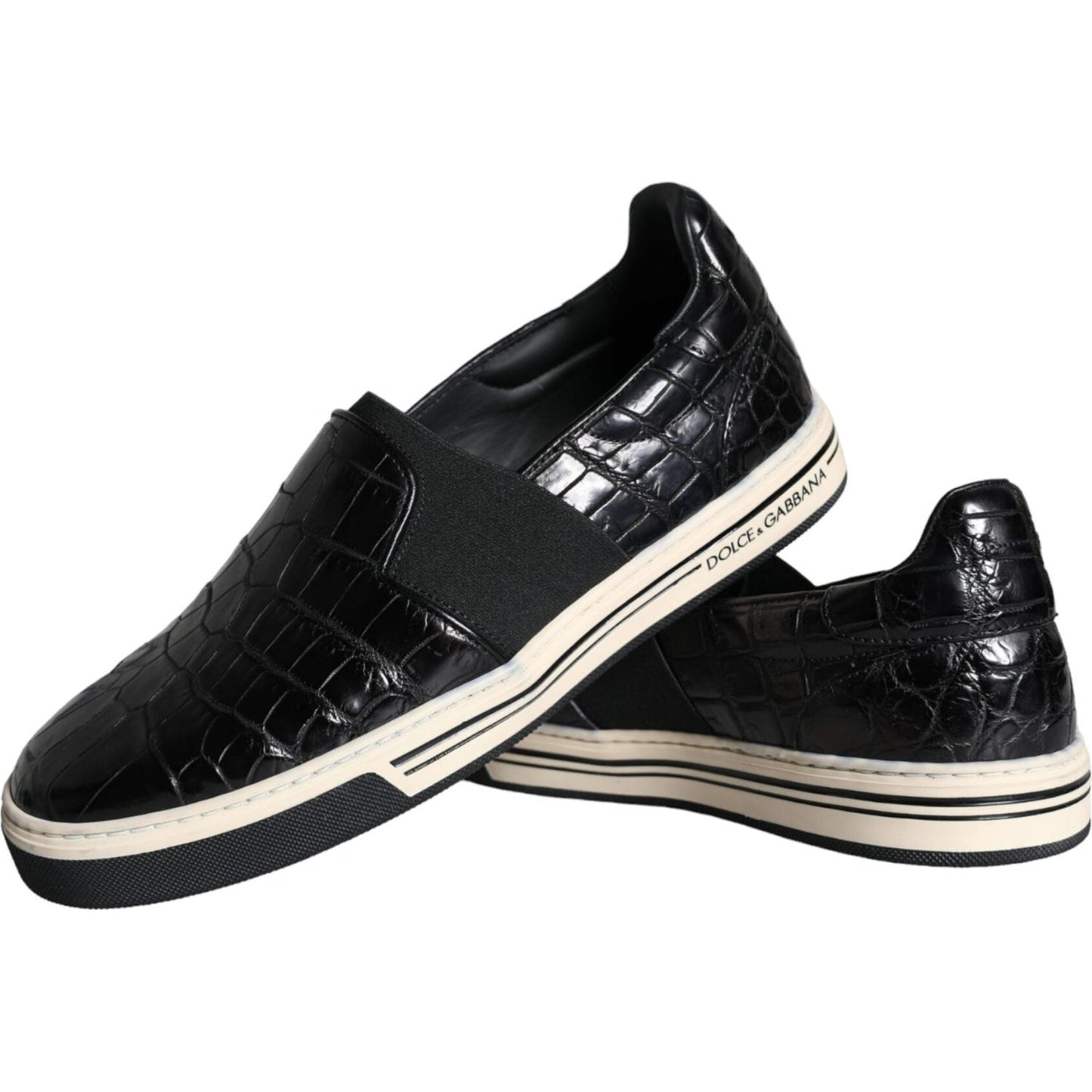 Dolce & Gabbana Black Leather Loafers Slippers Casual Shoes Dolce & Gabbana Light Gray