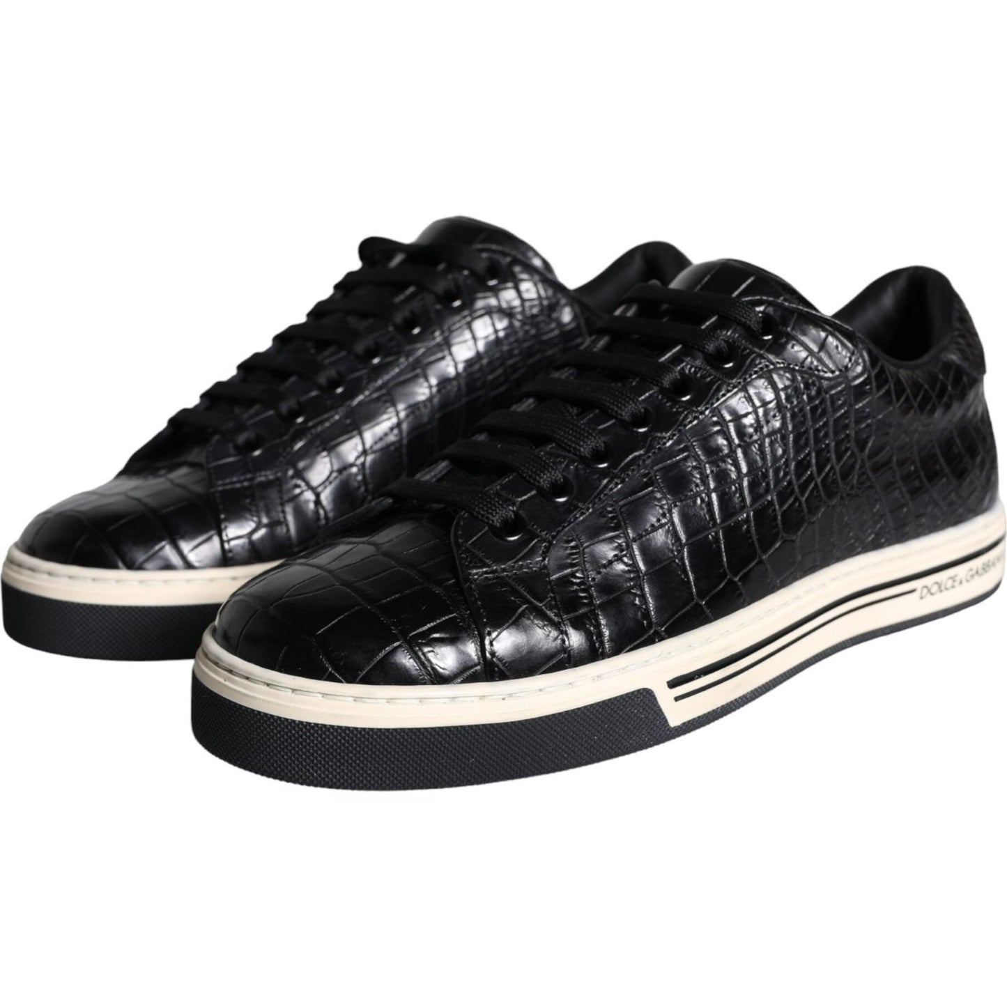 Dolce & Gabbana Black Leather Men Low Top Sneakers Shoes Dolce & Gabbana Black