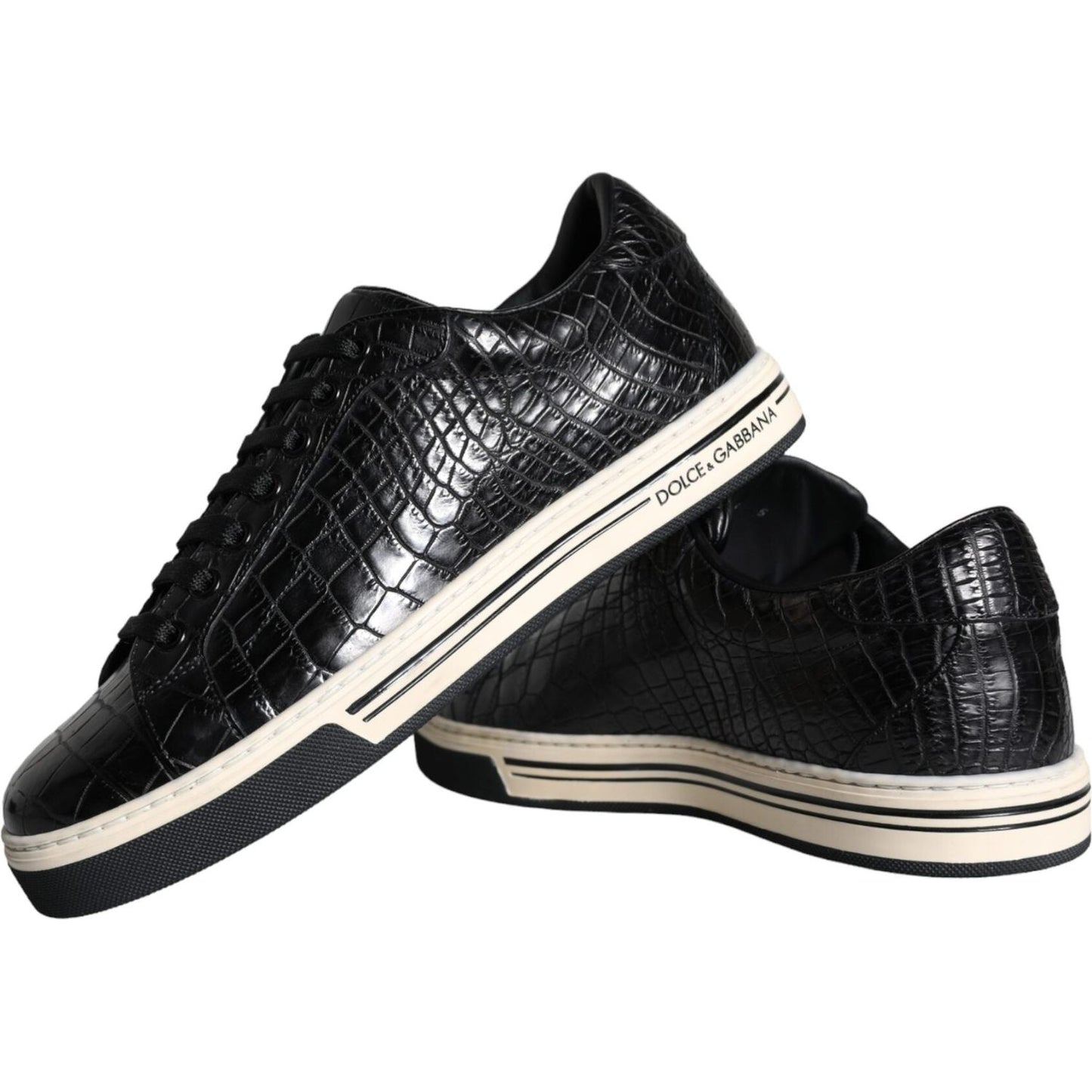 Dolce & Gabbana Black Leather Men Low Top Sneakers Shoes Dolce & Gabbana Light Gray