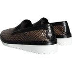 Dolce & Gabbana Brown Black Leather Weaved Men Loafers Shoes Dolce & Gabbana Light Gray