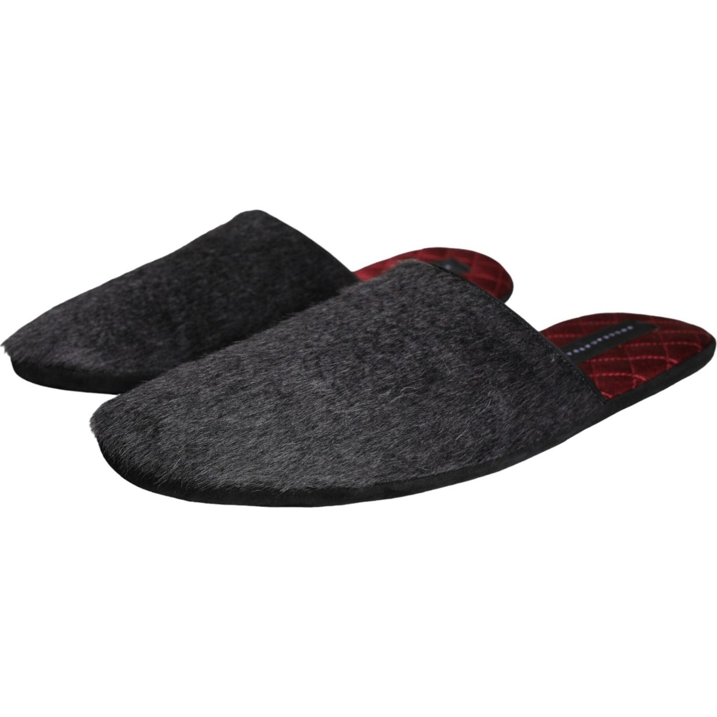 Dolce & Gabbana Black Faux Fur Slides Slippers Slip On Shoes Dolce & Gabbana Dark Slate Gray