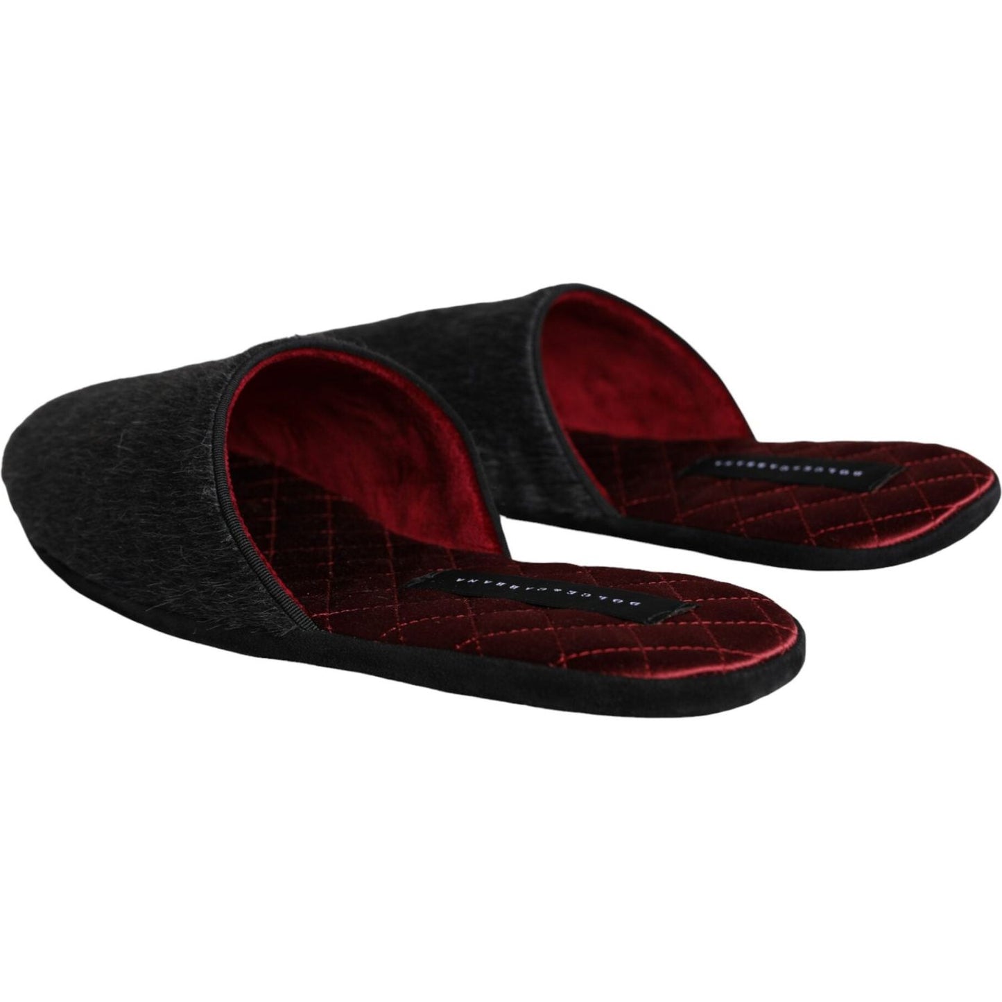 Dolce & Gabbana Black Faux Fur Slides Slippers Slip On Shoes Dolce & Gabbana Black