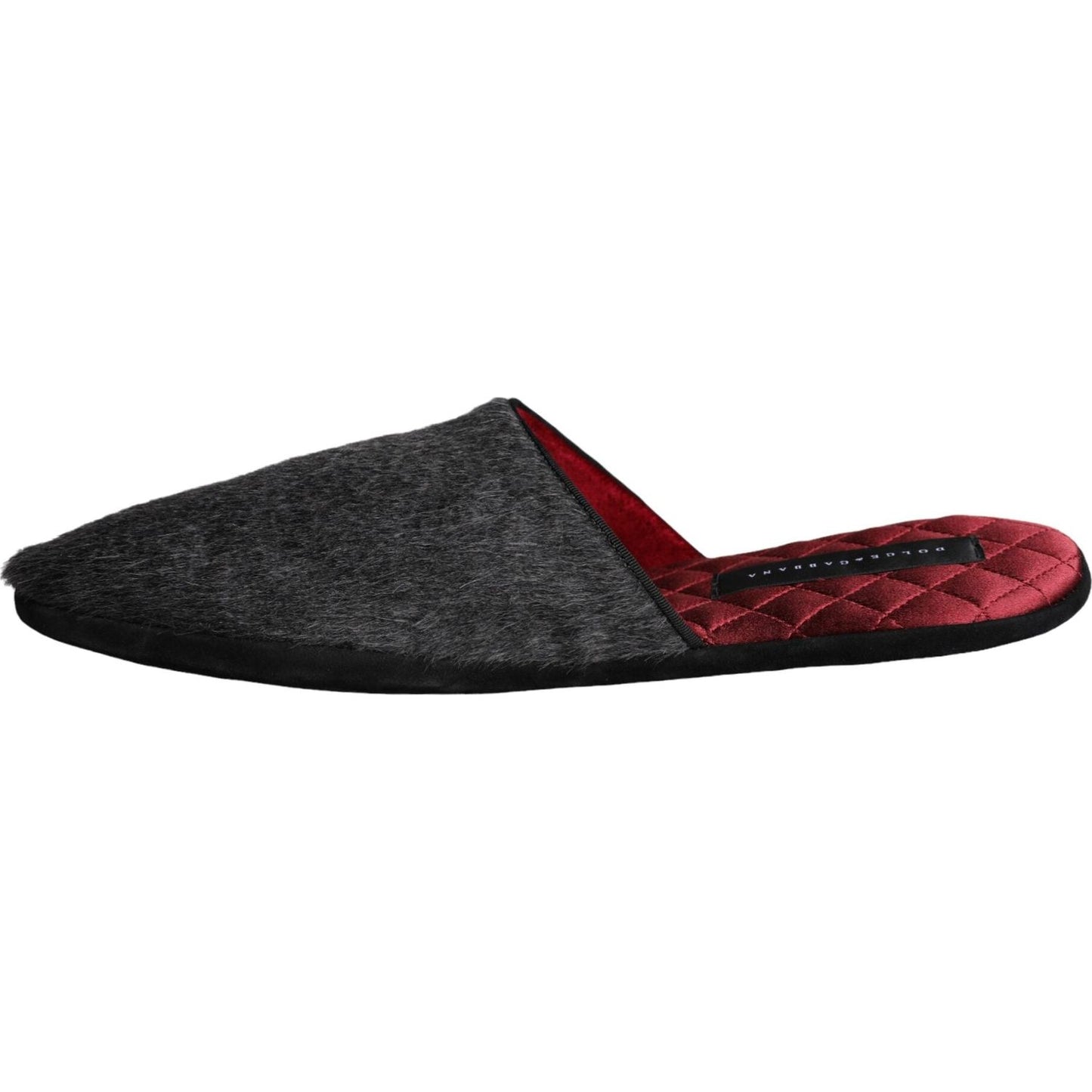 Dolce & Gabbana Black Faux Fur Slides Slippers Slip On Shoes Dolce & Gabbana Dark Slate Gray