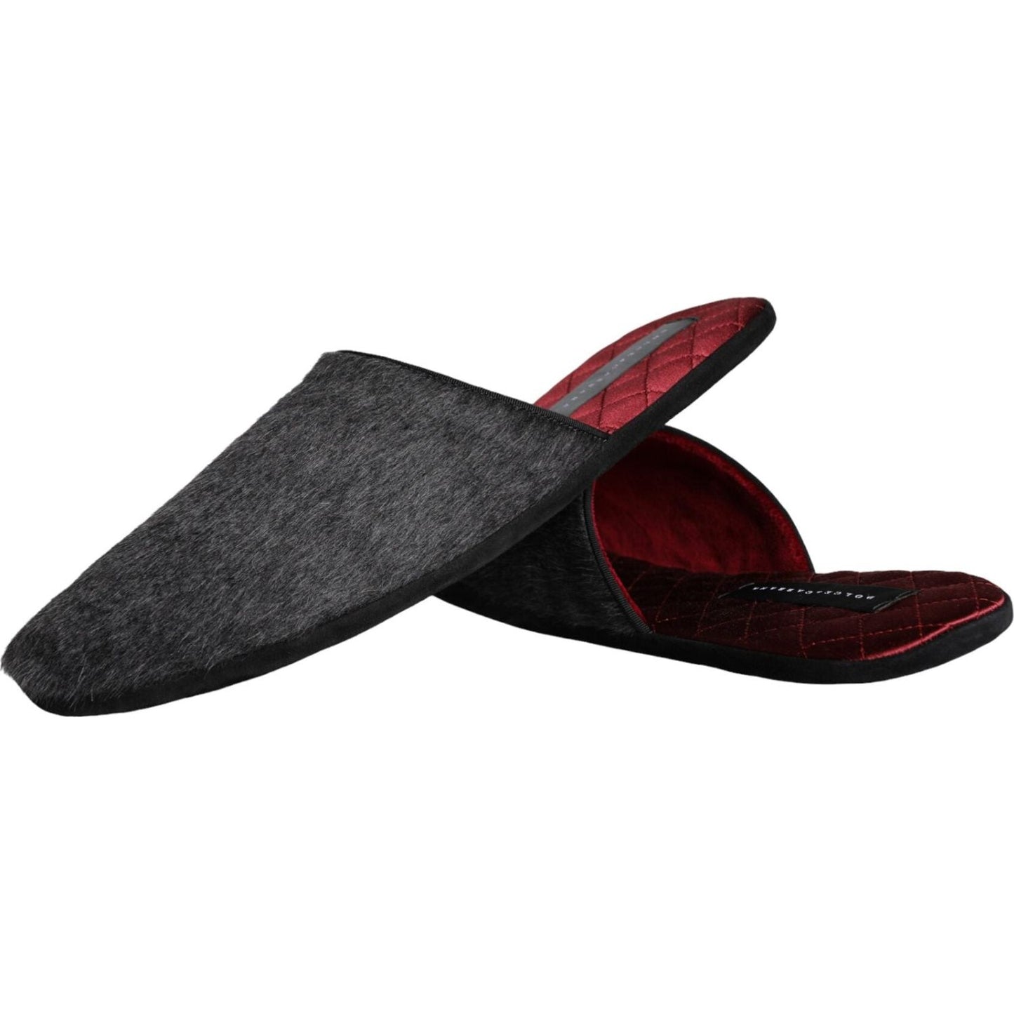Dolce & Gabbana Black Faux Fur Slides Slippers Slip On Shoes Dolce & Gabbana Dark Slate Gray