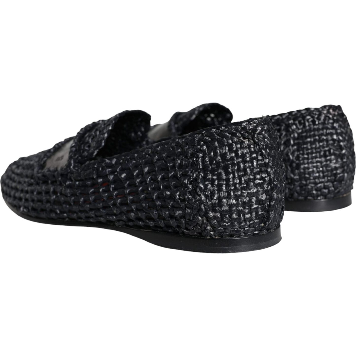 Dolce & Gabbana Black Woven Raffia Slip On Loafers Men Shoes Dolce & Gabbana Black