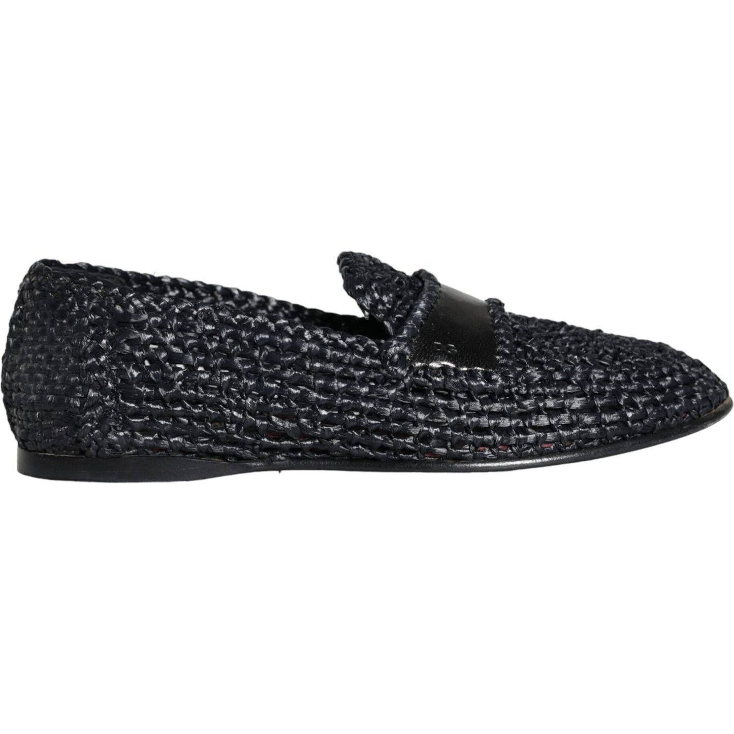 Dolce & Gabbana Black Woven Raffia Slip On Loafers Men Shoes Dolce & Gabbana Dark Slate Gray