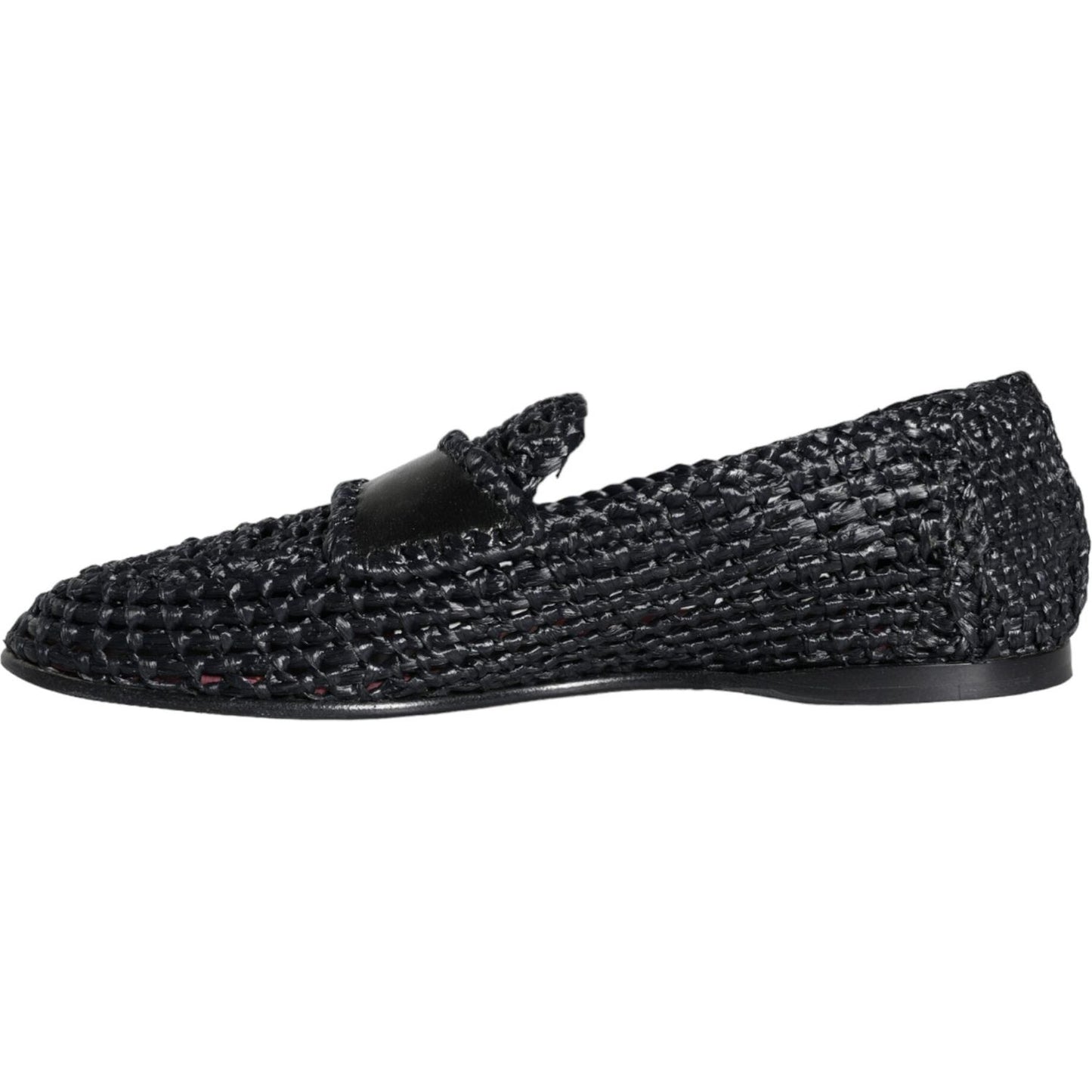 Dolce & Gabbana Black Woven Raffia Slip On Loafers Men Shoes Dolce & Gabbana Dark Slate Gray