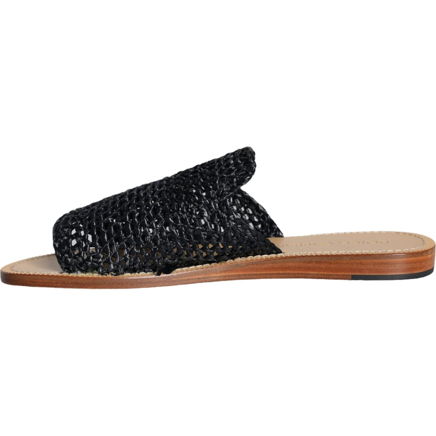 Dolce & Gabbana Black Monochrome Braided Raffia Slides Shoes Dolce & Gabbana Rosy Brown