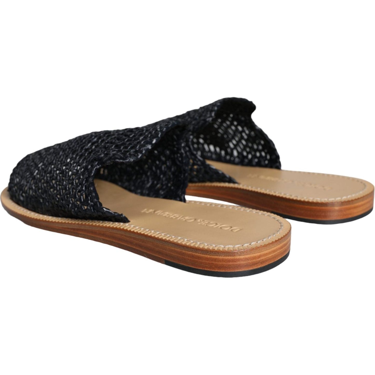 Dolce & Gabbana Black Monochrome Braided Raffia Slides Shoes Dolce & Gabbana Dark Slate Gray