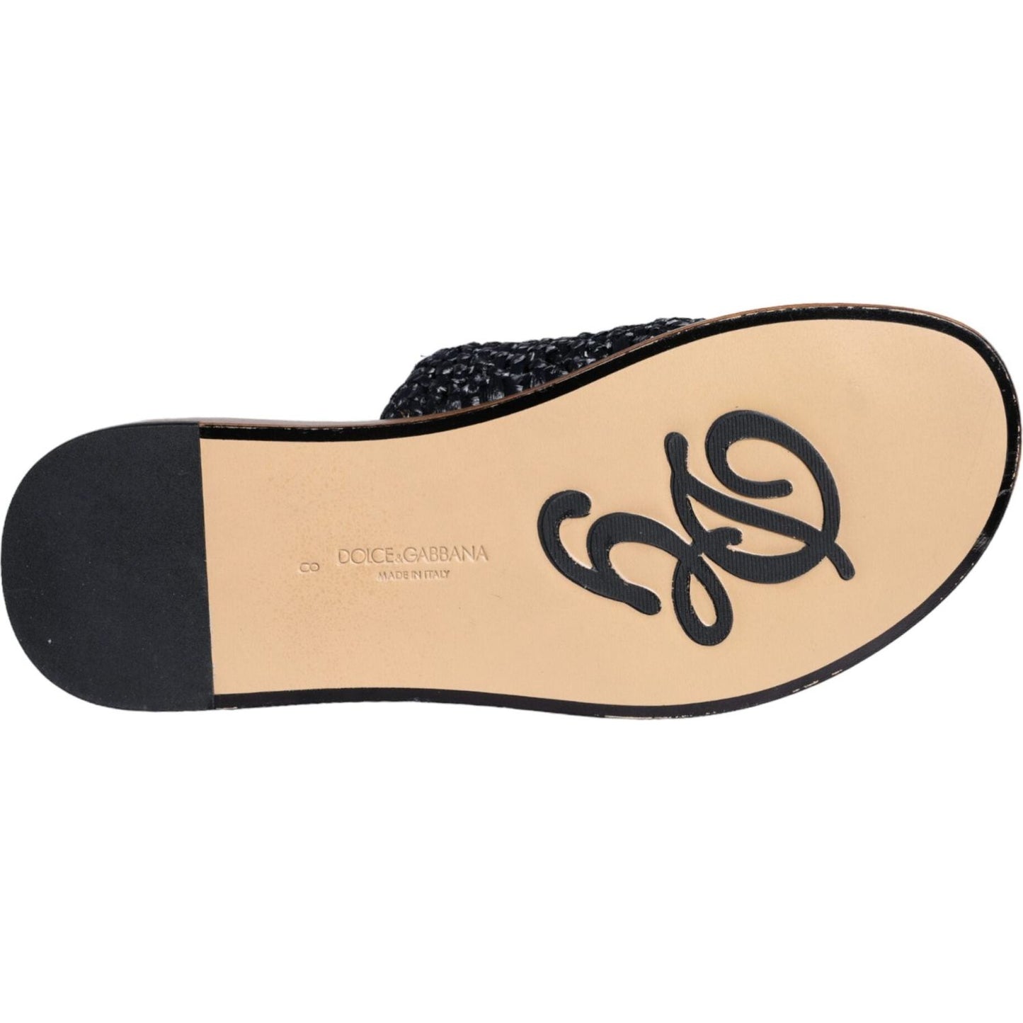Dolce & Gabbana Black Monochrome Braided Raffia Slides Shoes Dolce & Gabbana Dark Slate Gray