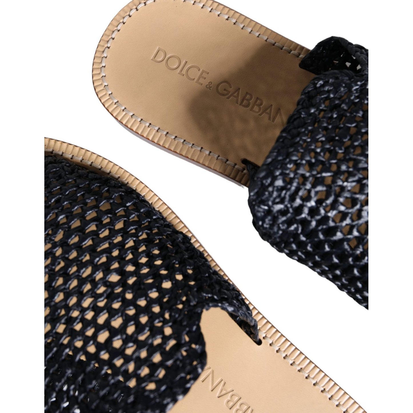 Dolce & Gabbana Black Monochrome Braided Raffia Slides Shoes Dolce & Gabbana Tan
