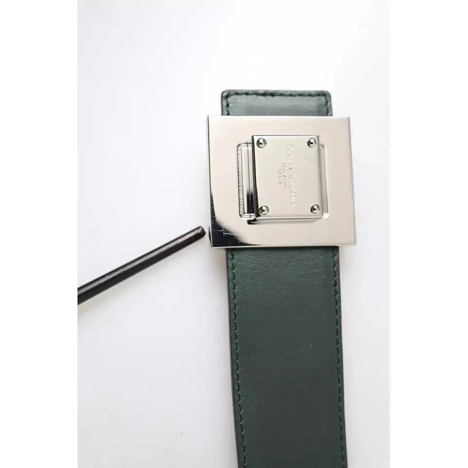 Dolce & Gabbana Green Calf Leather Square Metal Buckle Belt Dolce & Gabbana Dark Slate Gray