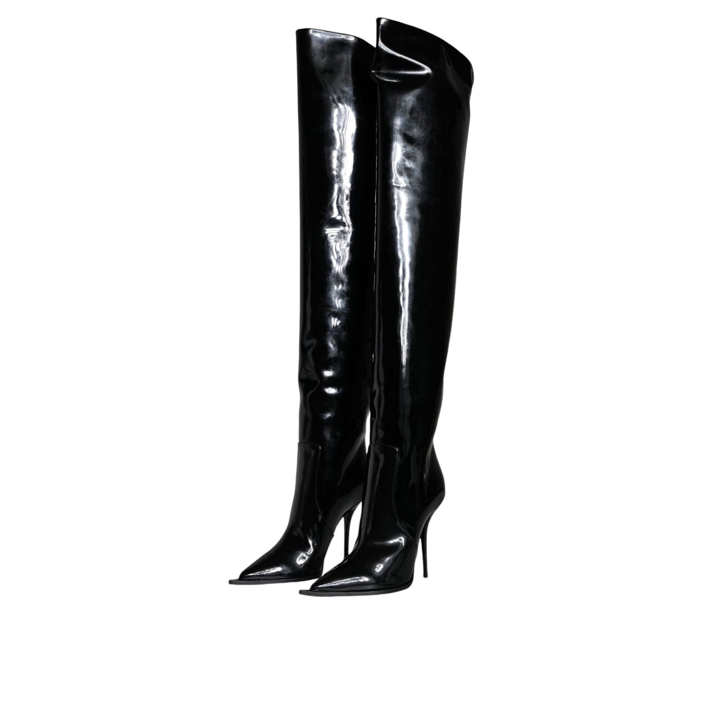 Dolce & Gabbana Black Patent Leather Knee High Boots Shoes LA12927-37