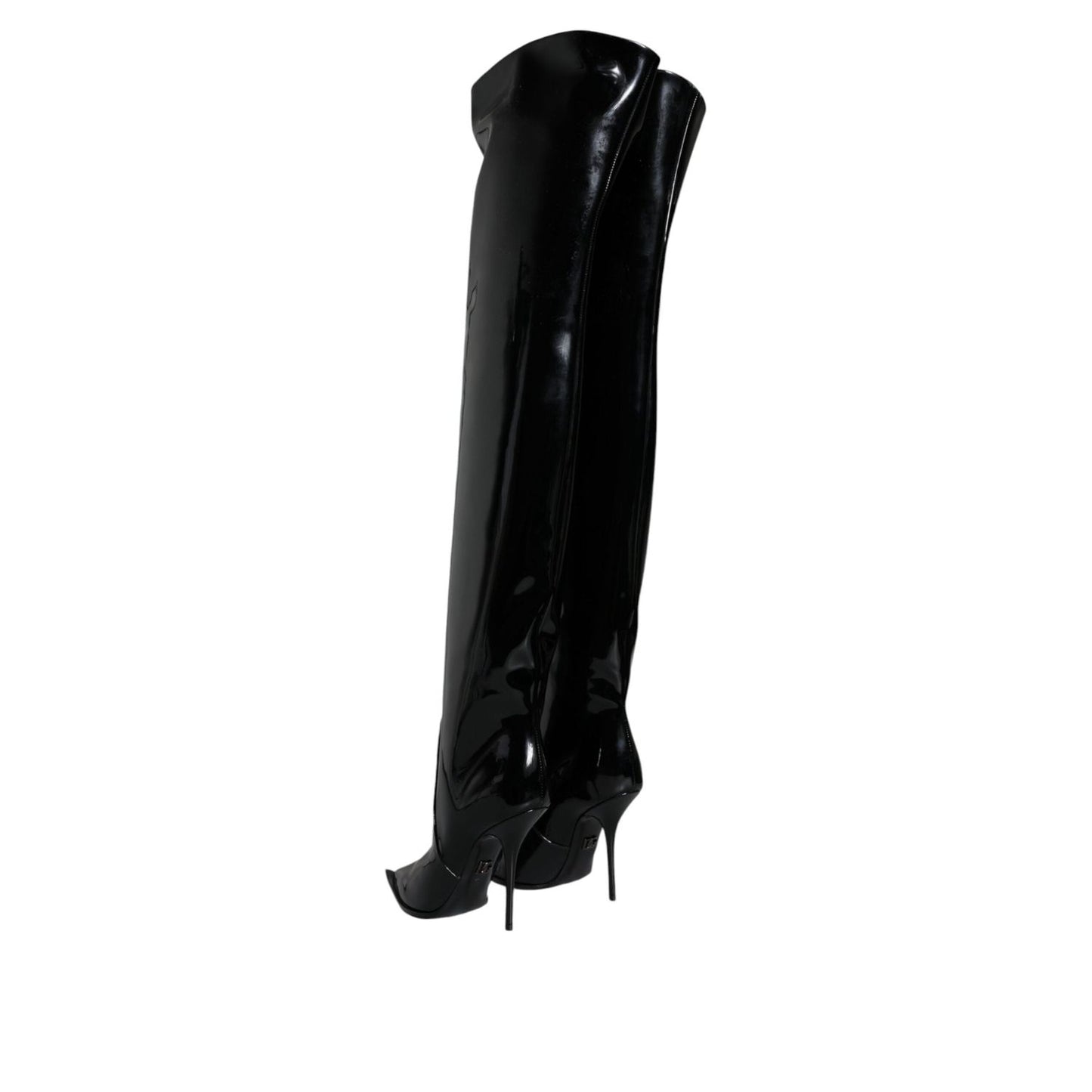 Dolce & Gabbana Black Patent Leather Knee High Boots Shoes LA12927-37