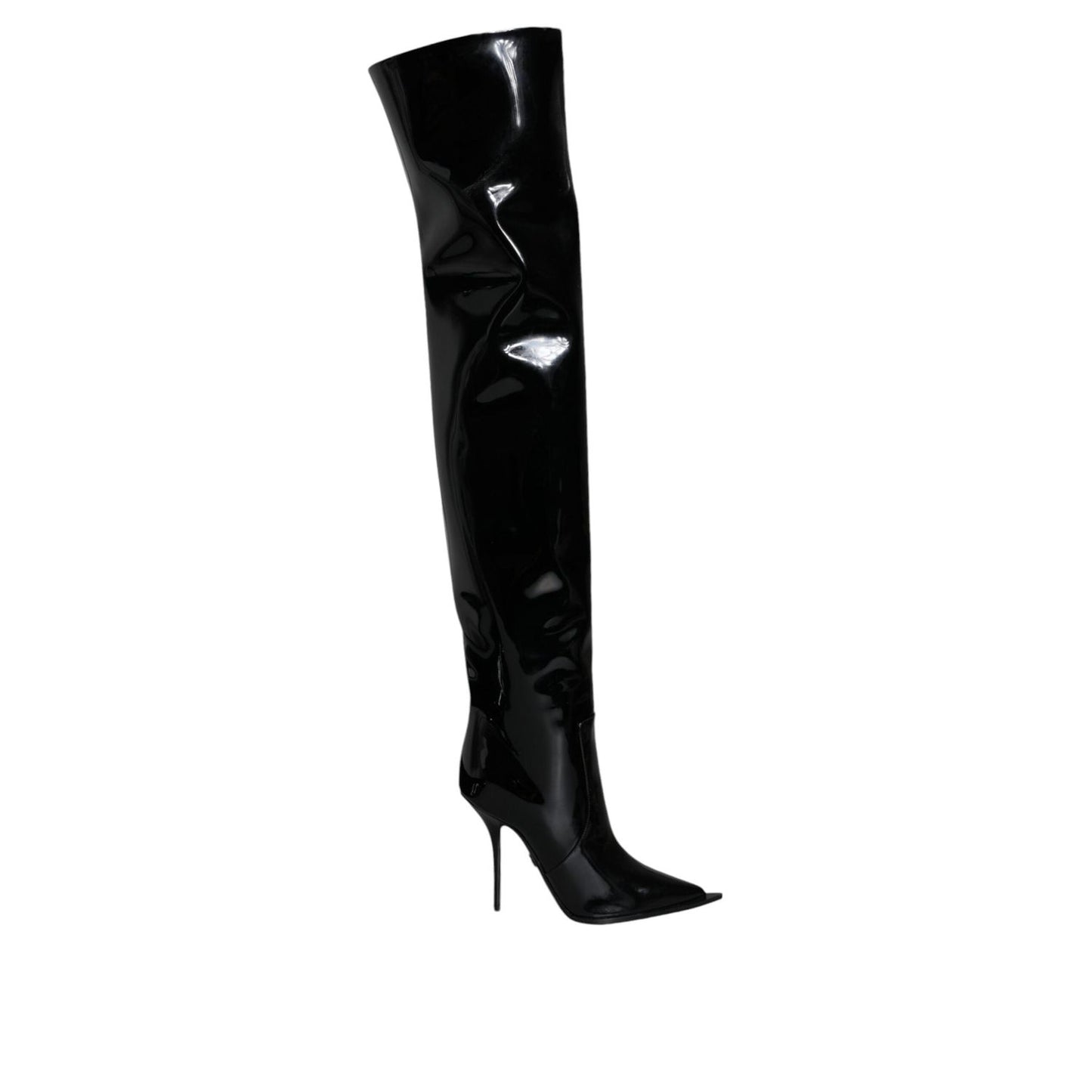 Dolce & Gabbana Black Patent Leather Knee High Boots Shoes LA12927-37