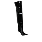 Dolce & Gabbana Black Patent Leather Knee High Boots Shoes LA12927-37