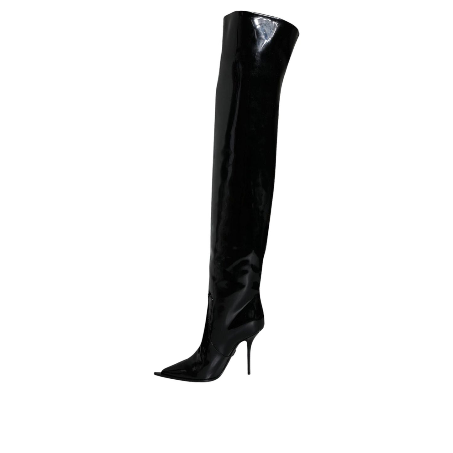 Dolce & Gabbana Black Patent Leather Knee High Boots Shoes LA12927-37