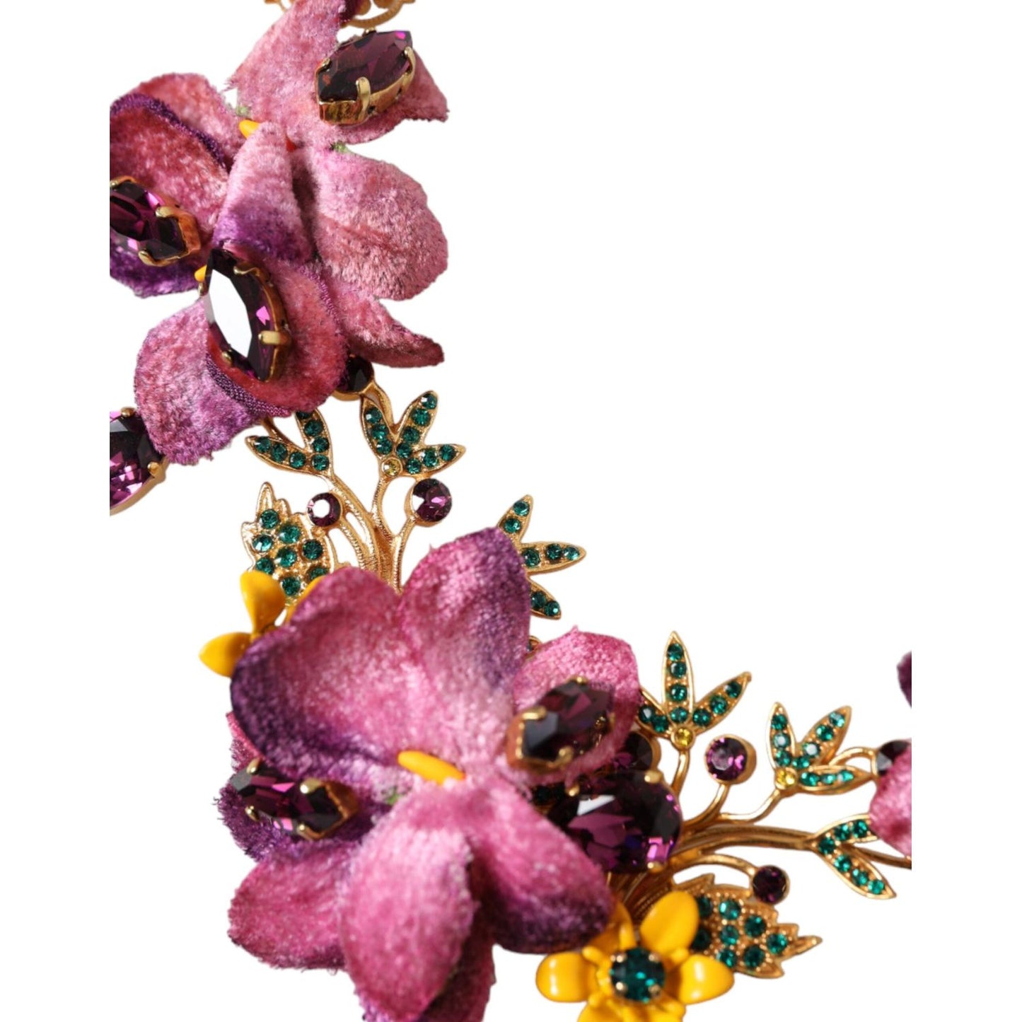 Dolce & Gabbana Gold Brass Mix Fiori Flowers Crystal Chain Necklace Necklace Dolce & Gabbana Maroon