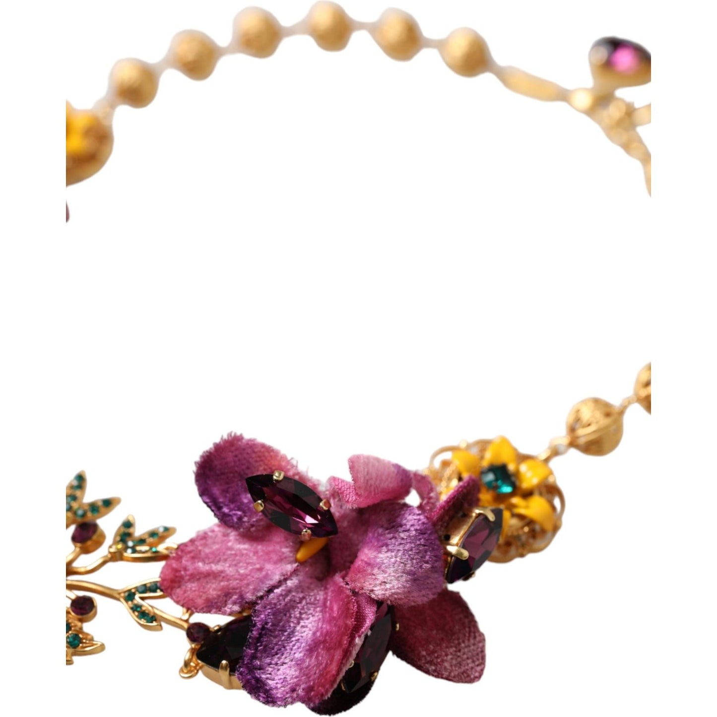 Dolce & Gabbana Gold Brass Mix Fiori Flowers Crystal Chain Necklace Necklace Dolce & Gabbana Rosy Brown