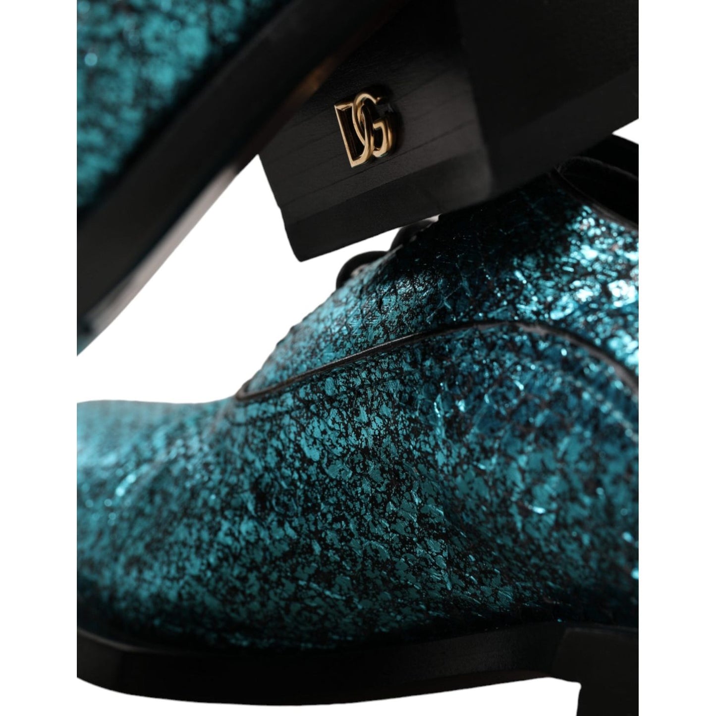 Dolce & Gabbana Blue Leather Derby Block Heels Dress Shoes Dolce & Gabbana Black
