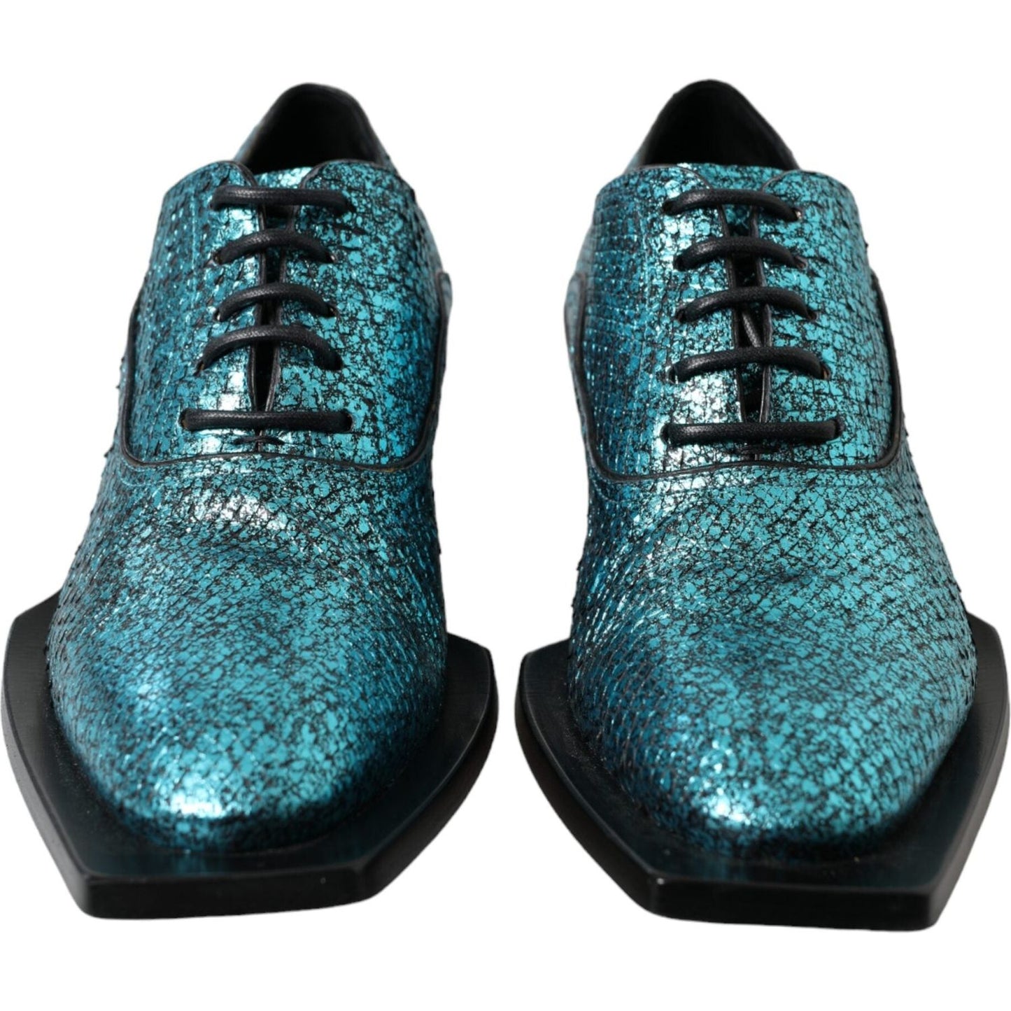 Dolce & Gabbana Blue Leather Derby Block Heels Dress Shoes Dolce & Gabbana Dark Slate Gray