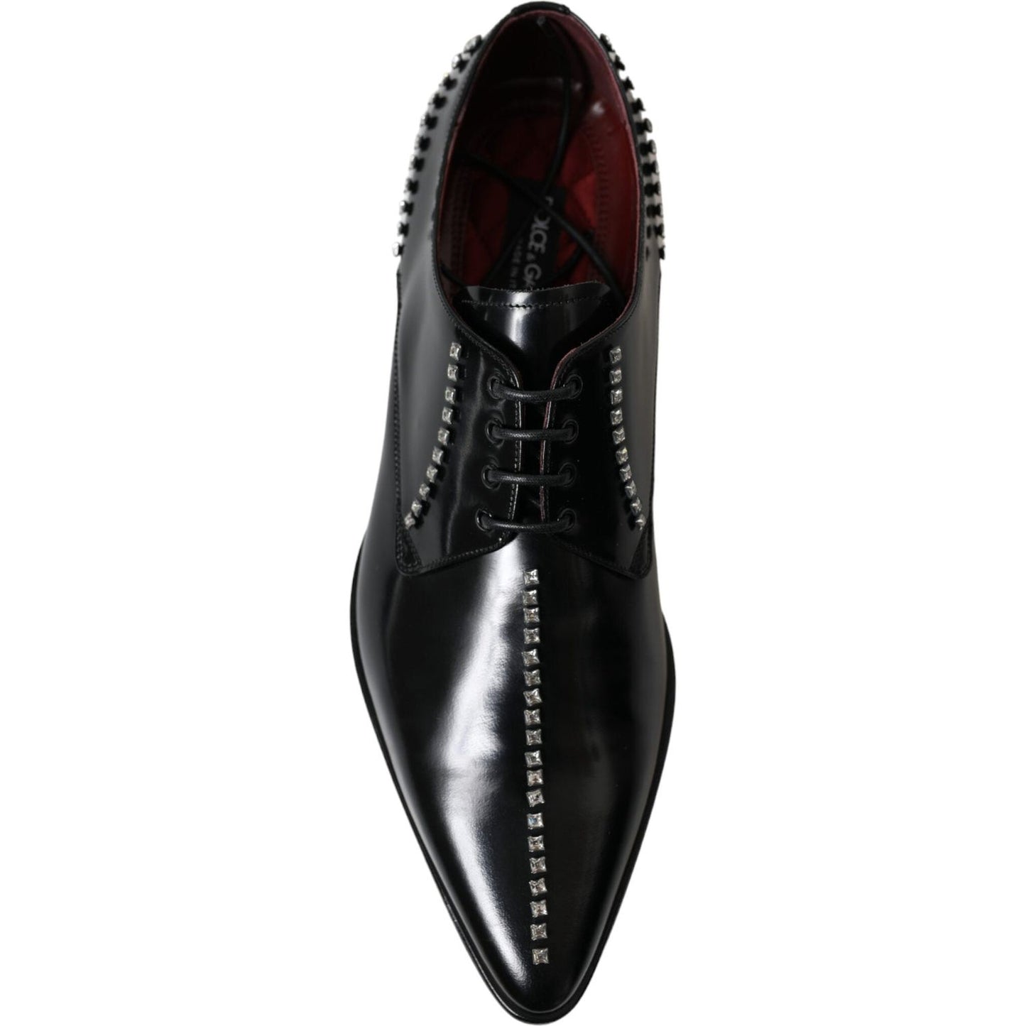 Dolce & Gabbana Black Leather Crystal Dress Formal Shoes Dolce & Gabbana Black