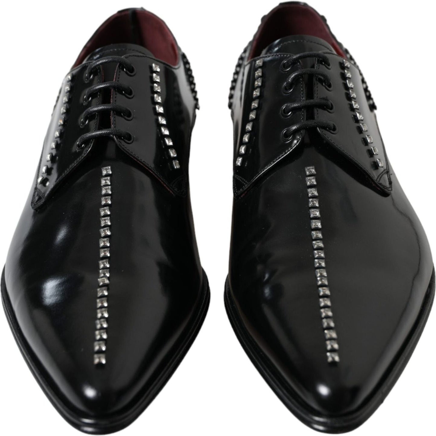 Dolce & Gabbana Black Leather Crystal Dress Formal Shoes Dolce & Gabbana Black