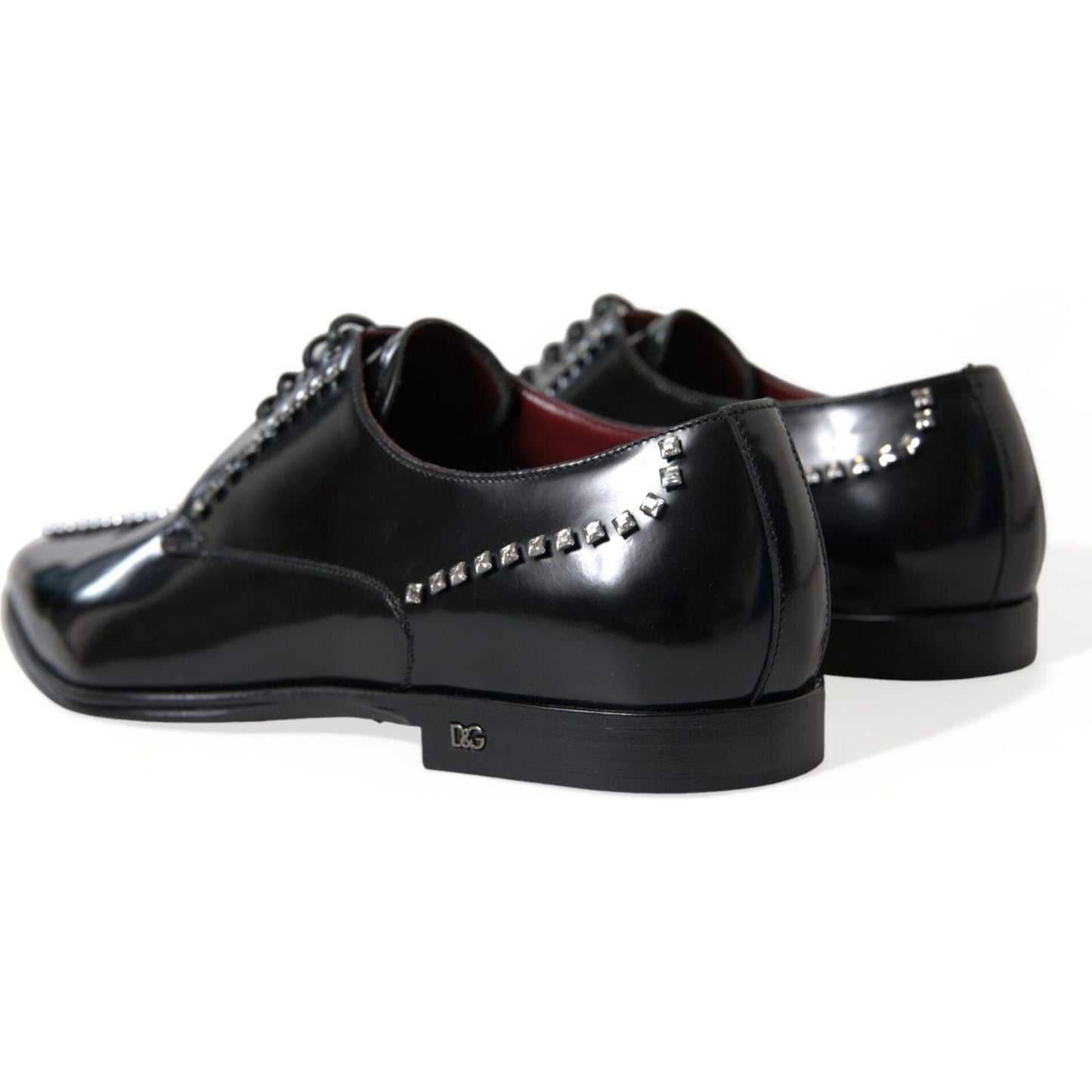 Dolce & Gabbana Black Leather Crystal Dress Formal Shoes Dolce & Gabbana Black