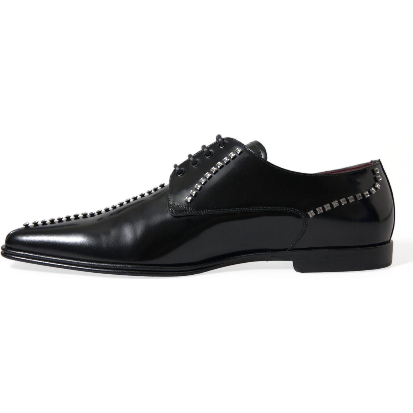 Dolce & Gabbana Black Leather Crystal Dress Formal Shoes Dolce & Gabbana Black