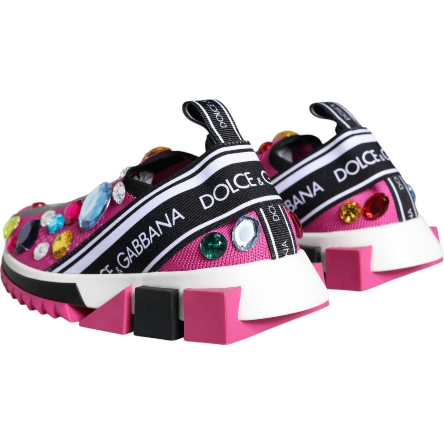 Dolce & Gabbana Pink Sorrento Crystals Low Top Sneakers Shoes Dolce & Gabbana Black