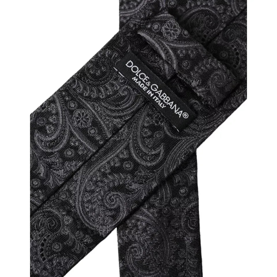 Dolce & Gabbana Gray Patterned 100% Silk Adjustable Men Tie Dolce & Gabbana Dark Slate Gray