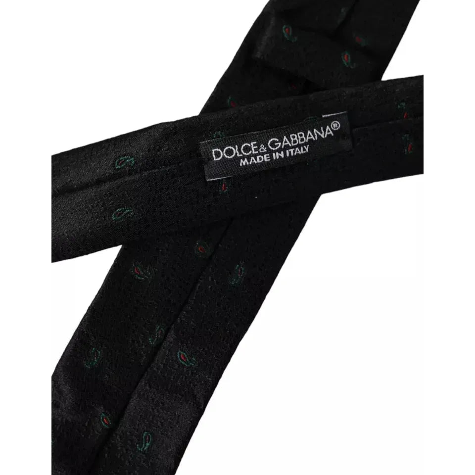 Dolce & Gabbana Black Fantasy 100% Silk Adjustable Men Tie Dolce & Gabbana Black