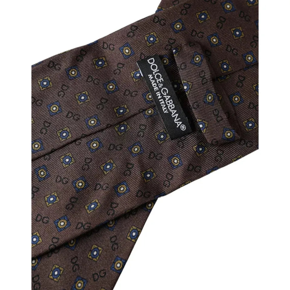Dolce & Gabbana Brown Silk Branded Logo Adjustable Men Tie Dolce & Gabbana Dark Slate Gray