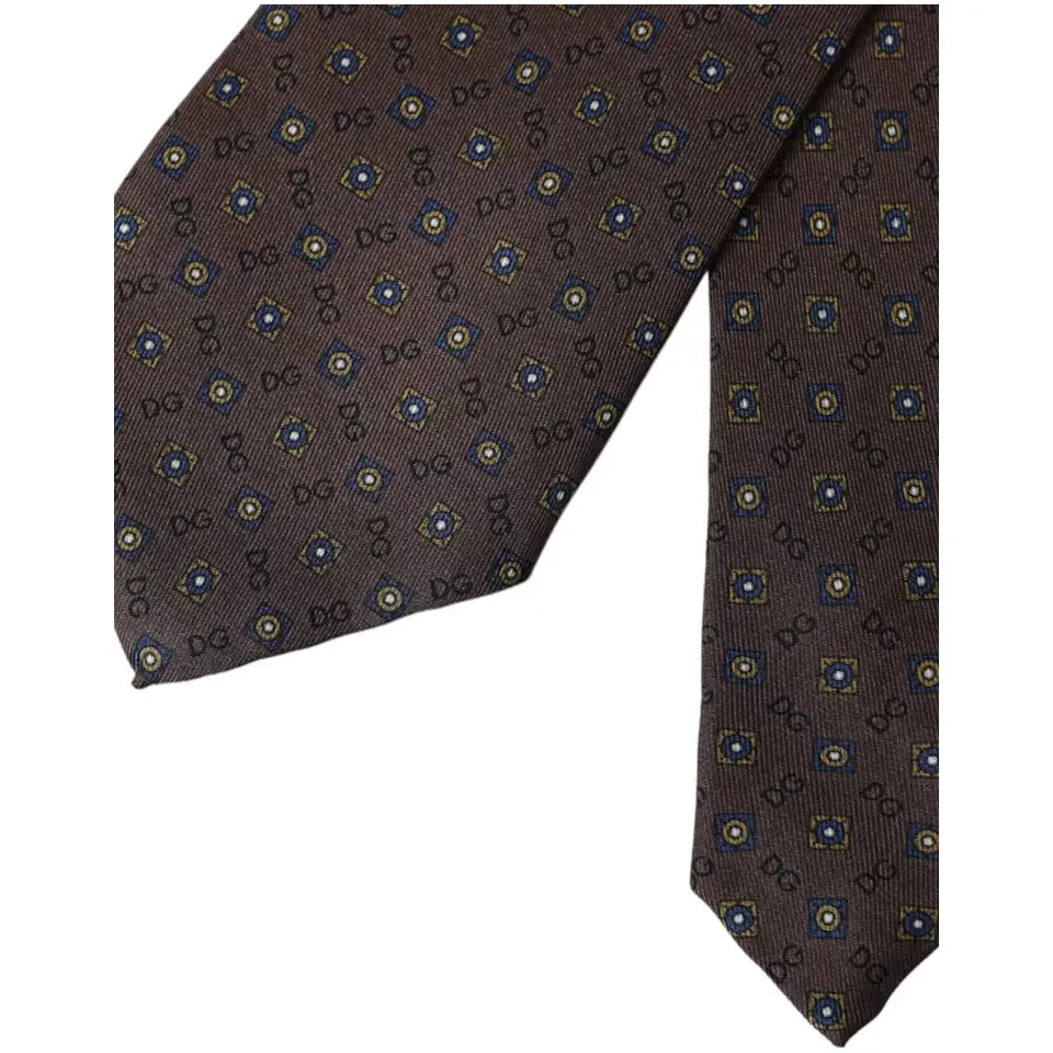 Dolce & Gabbana Brown Silk Branded Logo Adjustable Men Tie Dolce & Gabbana Dark Slate Gray