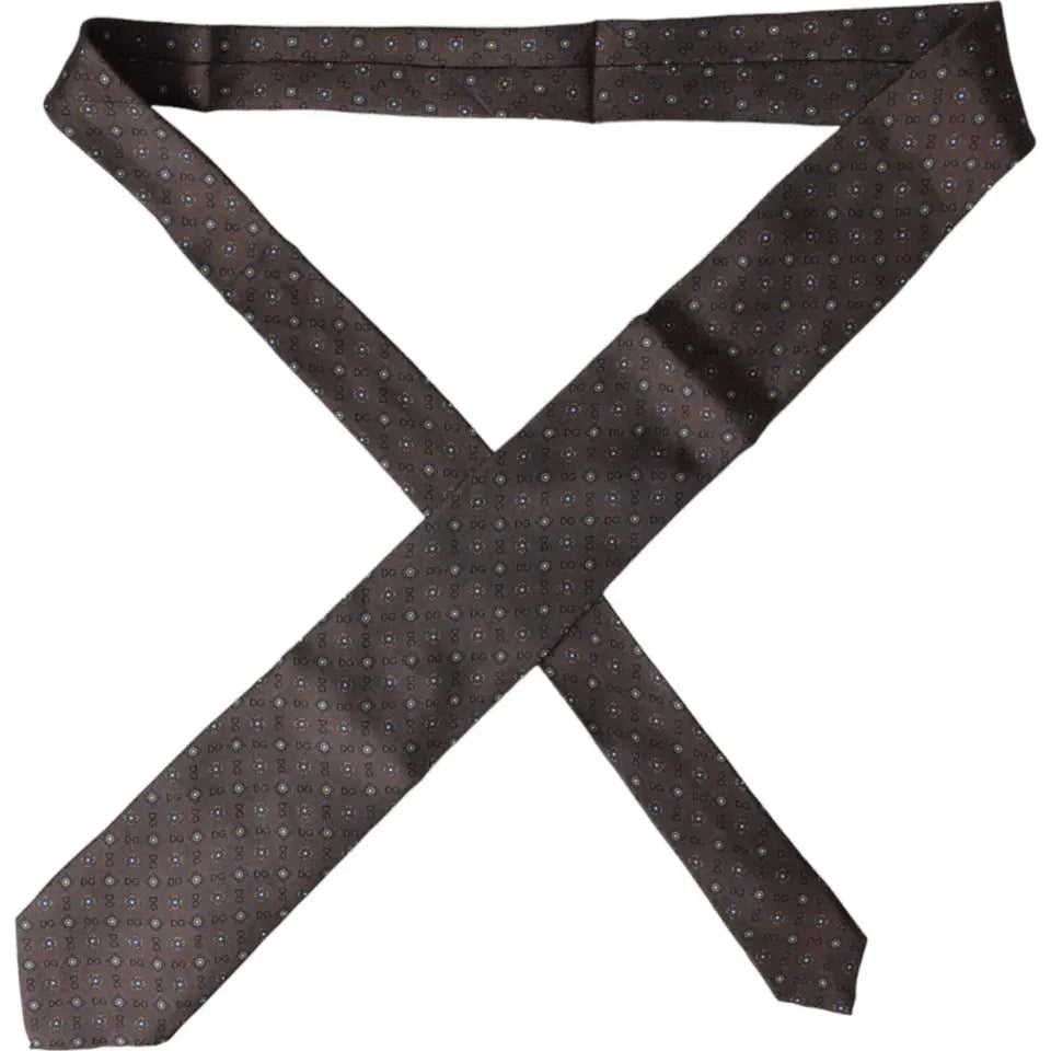 Dolce & Gabbana Brown Silk Branded Logo Adjustable Men Tie Dolce & Gabbana Dark Slate Gray