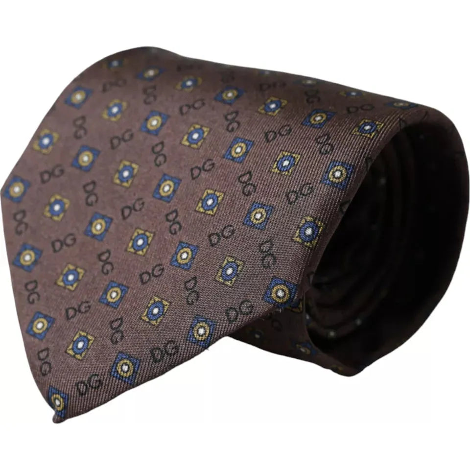 Dolce & Gabbana Brown Silk Branded Logo Adjustable Men Tie Dolce & Gabbana Dark Slate Gray
