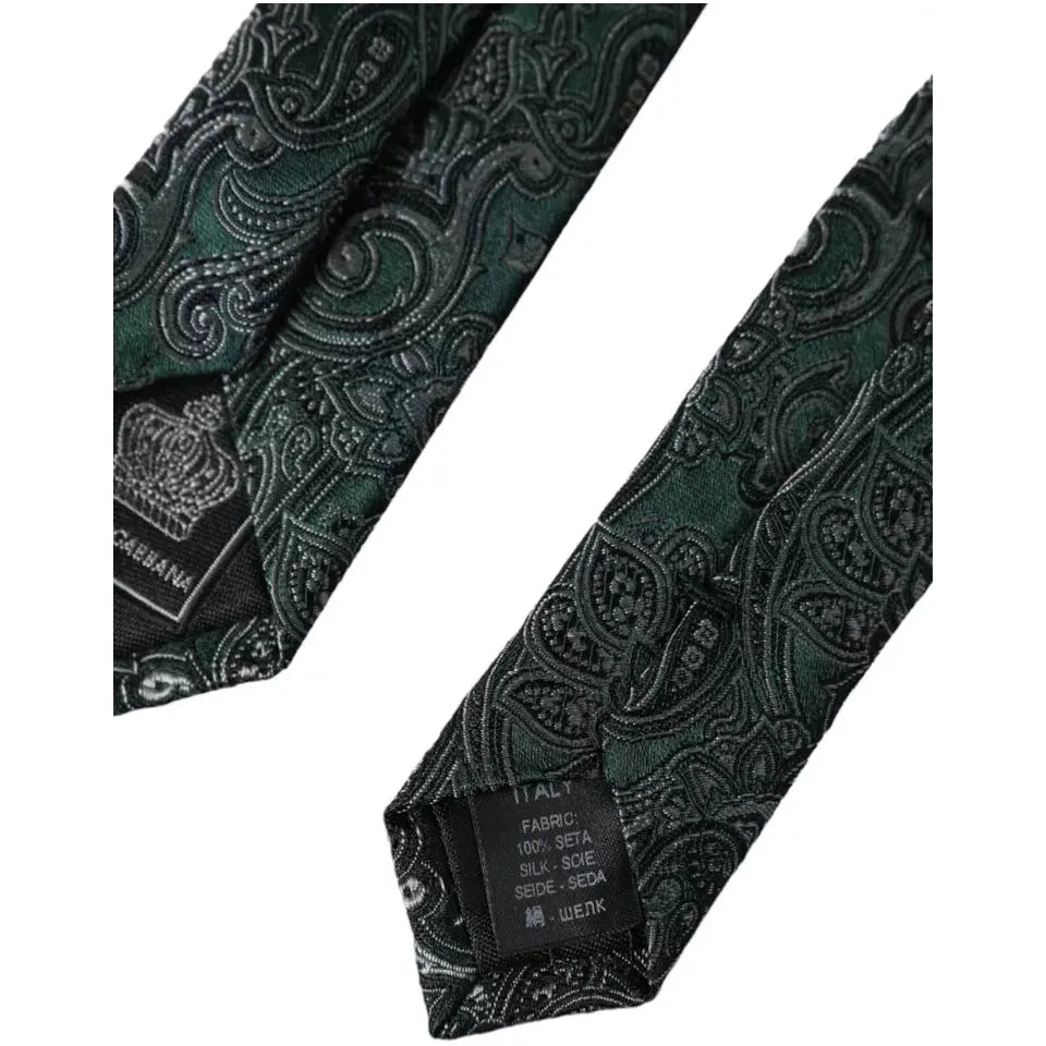 Dolce & Gabbana Green Floral Pattern 100% Silk Adjustable Men Tie Dolce & Gabbana Dark Slate Gray